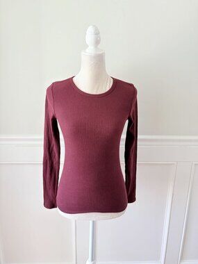 Old Navy Womens XS Maroon Ribbed Long Sleeve Cozy Brushed Top NWT